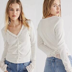 Free People Wear Me Out Thermal Mesh Lace‎ Cuff Sleeve Top Medium Cottagecore